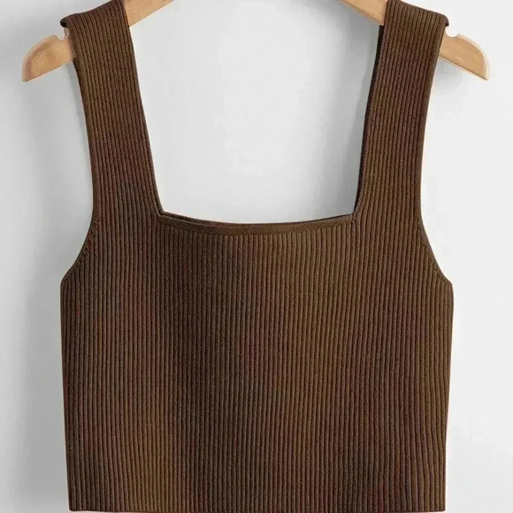 Coffee Brown Casual Women's Solid Ribbed Knit Top - Picture 2 of 4